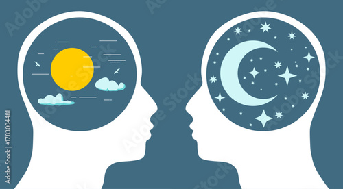 Neurodiversity in men. Logic. Thinking brain. Brainstorming. People with different skills, mindsets or psychological features. Abstract human head profile. Differences in personality characteristics.