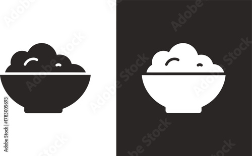 Print Bowl of Rice or Hot Food Glyph Icon Vector