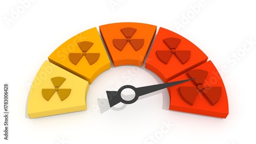 Radiometer verification of radiation contamination. Design element. Sensor with scale. Measurement of radiation levels. 3D render