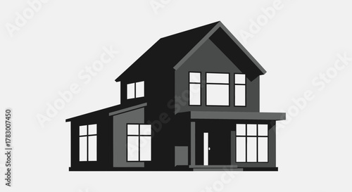 Modern two story house architectural design graphic with clean lines and geometric shapes perfect for real estate or construction concepts