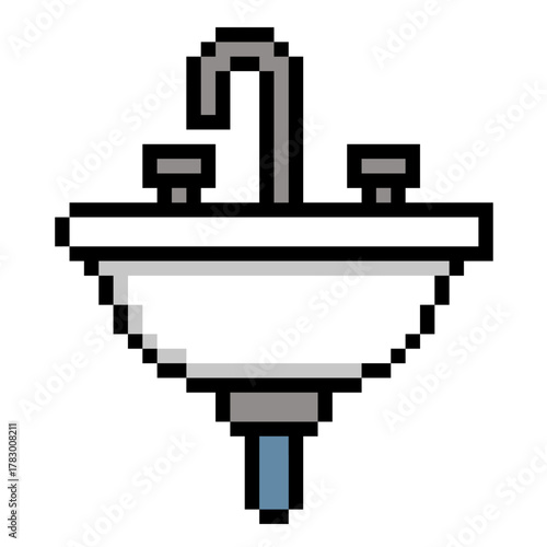 Pixel Sink Vector Retro pixel art vector of a kitchen or bathroom sink. Ideal for gaming, home decor, vintage, or digital interior design themes, with a classic 8-bit aesthetic.