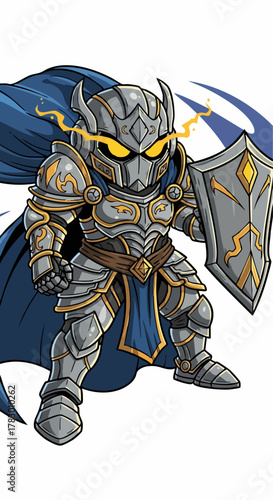 Fantasy Chibi Knight Character in Ornate Plate Armor.