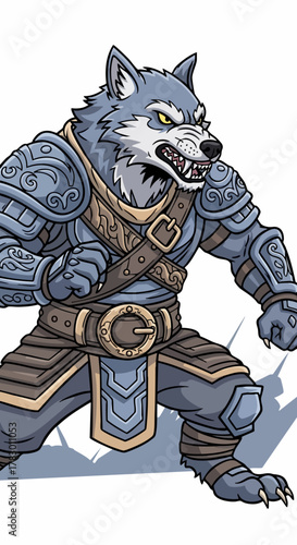 Armored Werewolf Warrior Fantasy Character Illustration.