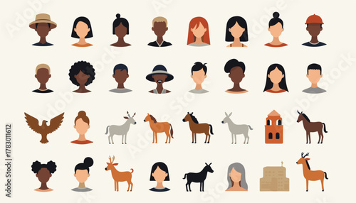 A set of female silhouettes as vector cartoon icons for people and business illustration