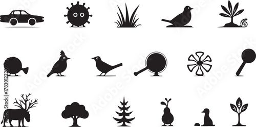 Set of wildlife bird and animal silhouettes vector illustration for nature design