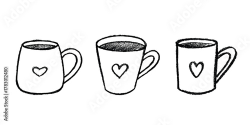Set of cute hand drawn cup of tea or coffee Simple mug clipart Cozy home doodle Single element for design