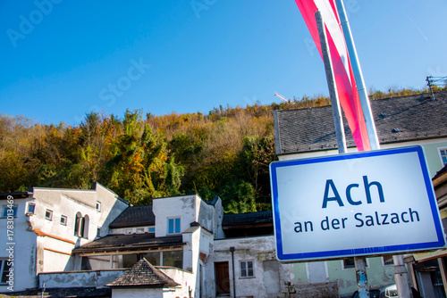 Sign for Town of Ach in Austria