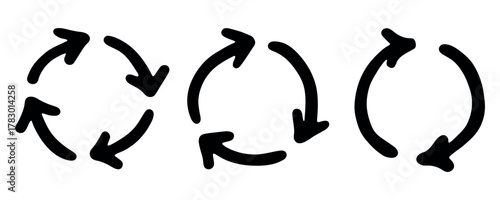Set of hand drawn recycle arrow icon Recycling resources symbol Reuse of materials, zero waste, green environment, saving the planet