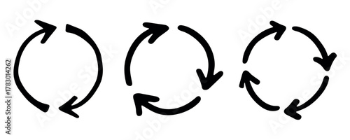 Set of hand drawn recycle arrow icon Recycling resources symbol Reuse of materials, zero waste, green environment, saving the planet