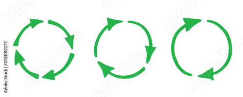 Set of hand drawn recycle arrow icon Recycling resources symbol Reuse of materials, zero waste, green environment, saving the planet