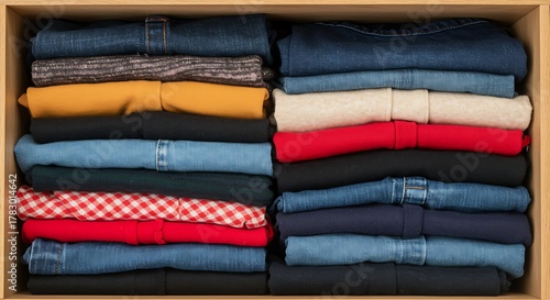 Organized Wardrobe Drawer with Neatly Folded Clothes and Apparel.
