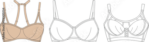 PrintFemale bodysuit technical flat sketch front view, vector fashion design template, lingerie apparel outline, clothing illustration for women garment pattern