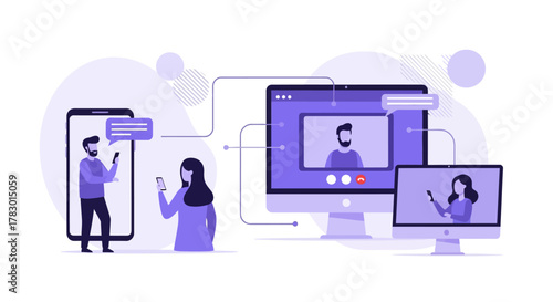 Online communication and collaboration using digital devices and virtual meeting platforms for remote work and social interaction