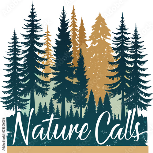 Nature Call Retro Forest T-Shirt Design