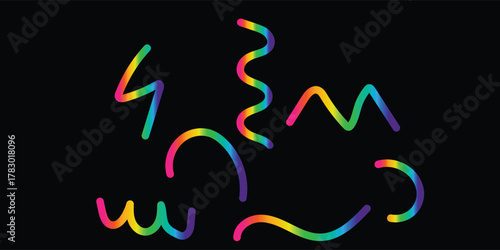 Rainbow light trails abstract shapes on black background