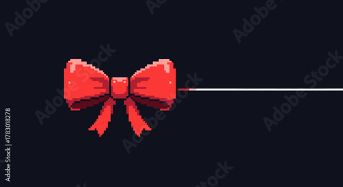 Charming Pixel Art Red Bow and Ribbon Design Element