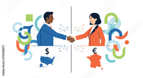 Cross-Border M&A Negotiation and Corporate Mergers Flat Vector Illustration