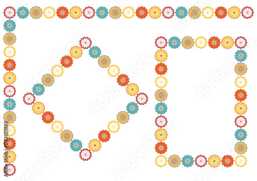 菊の飾り罫とフレームセット・カラフル