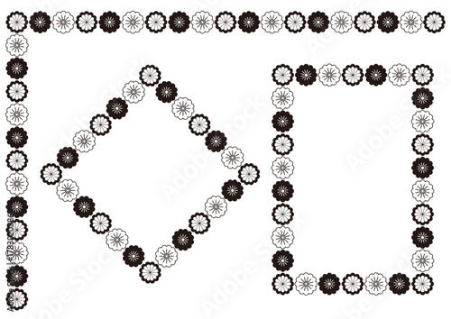 菊の飾り罫とフレームセット・白黒