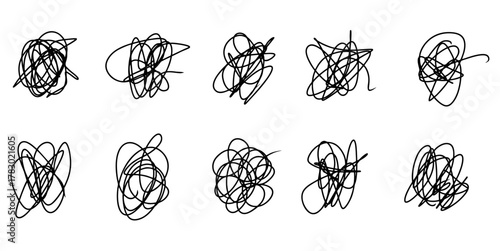 Set Tangled Line Vector Collection of abstract tangled line vectors. Represents confusion, complexity, mess, or brainstorming. Great for backgrounds, overlays, or conceptual art.