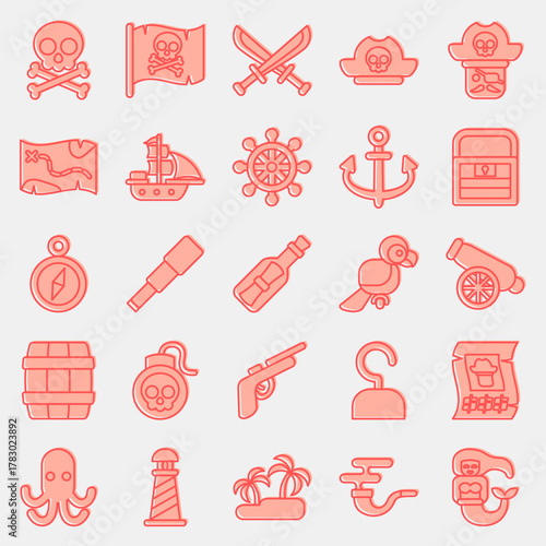 Icon set of pirates. Pirates theme elements. Icon in two tone style.