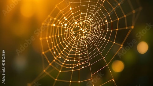 ethicist. Morning dew glistening on a delicate spiderweb in golden light. wildlife magazines, conservation campaigns, designed for nature documentaries and education, used by devops engineers.