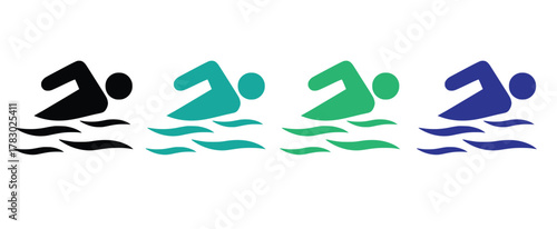  Multicolored Swimming Stroke Icons in Various Colors vector
