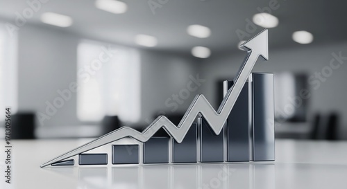 3D Professional Business Graph Chart with Upward Arrow – Symbol of Financial Growth, Success and Progress