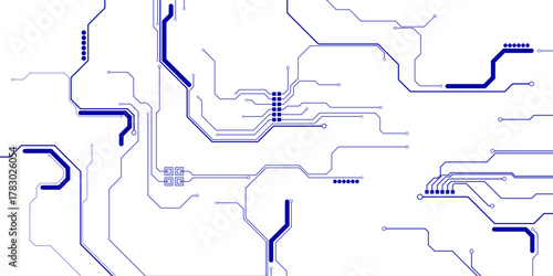 Blue circuit diagram on white background. High-tech circuit board connection system.Vector abstract technology on a white background.