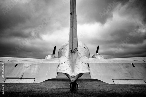 Vintage airplane in black and white