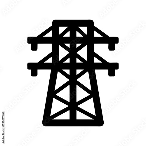 Black silhouette of high voltage electrical transmission tower power line