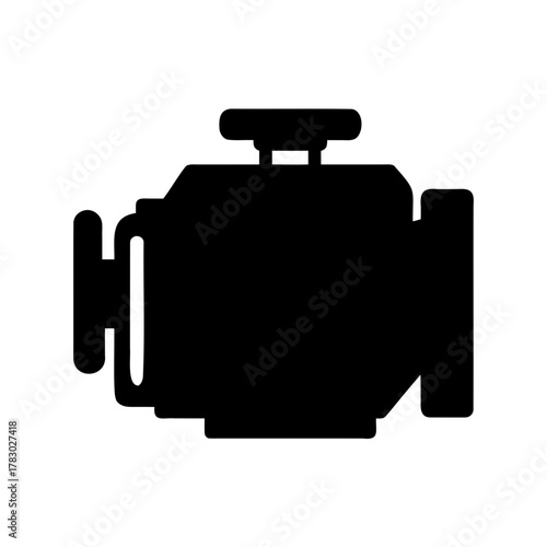 Car engine icon, mechanical internal combustion engine, black silhouette illustration