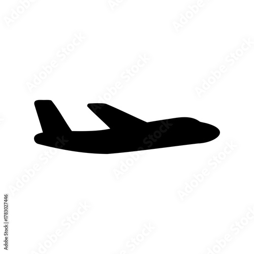 Simple graphic of a commercial airplane in black silhouette on white background