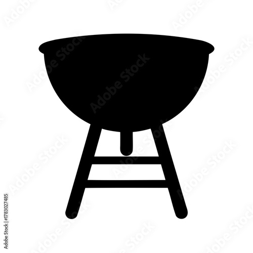 Black silhouette image of a kettle style charcoal BBQ grill, on white