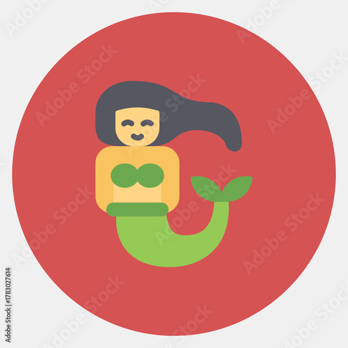 Icon mermaid. Pirates theme elements. Icon in color mate style.