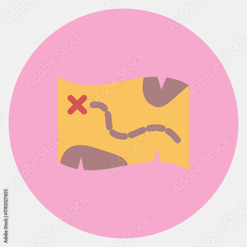 Icon map. Pirates theme elements. Icon in color mate style.