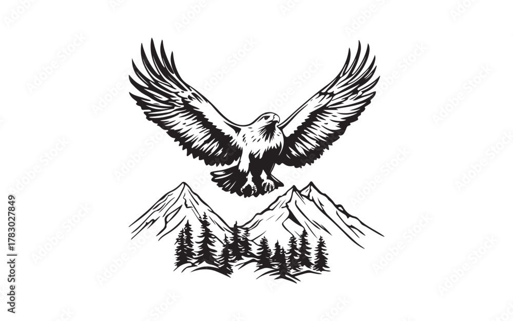 Obraz premium Flying Eagle Silhouette Vector – Powerful Bird of Prey Illustration Design