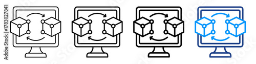 Digital Twin Technology Icon Different Style Outline Collection Set.