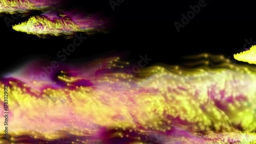 Dynamic abstract light stream with vibrant yellow and magenta particles flowing against a dark void, creating a mesmerizing and ethereal cosmic energy effect for modern digital art