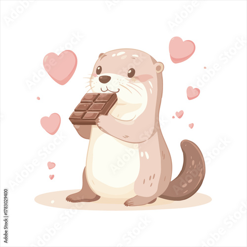 Cute otter enjoying a chocolate bar