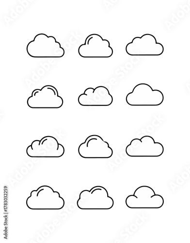 Cloud icons set on black background for design elements