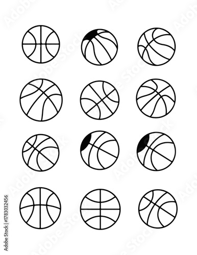 Basketball variations graphic set white isolated