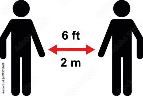 Social distancing concept illustration, keep safe distance between people, 6 feet or 2 meters