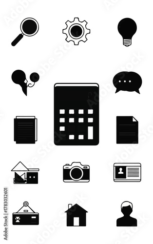 Set of white app icons on black background