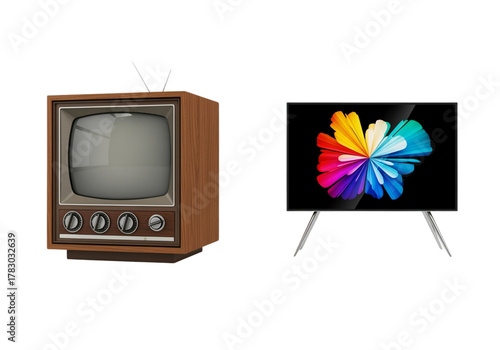 Vintage television bundle 3D isolated on transparent background