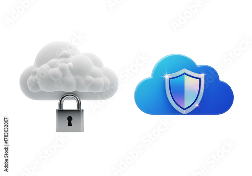 3D cloud storage icon duo isolated on transparent background