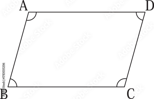 平行四辺形の角度と対辺の関係図