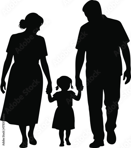 Silhouette of Grandparents and Granddaughter Walking Together Depicting Family Connection on Transparent Background