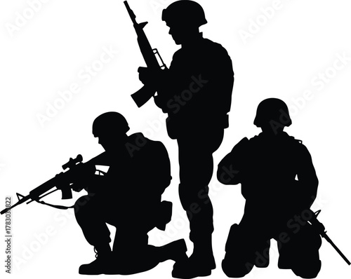 Silhouette of Three US Army Soldiers with Rifles Military Personnel