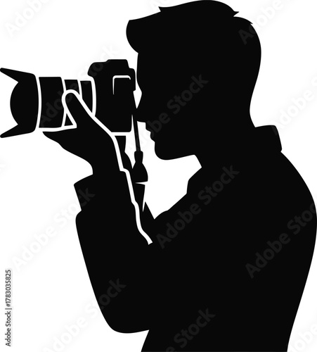 Silhouette Photographer Taking Picture Professional Camera Side View Black Image Transparent Background